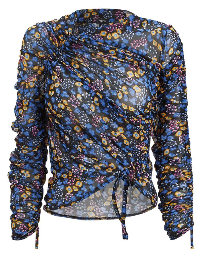 Atlein Floral Stretch Ruched Top Blue/yellow/floral 36