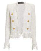 Balmain White Tweed Fringe Jacket White 38