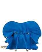 Nina Ricci Lily Ruched Ruffle Blue Suede Shoulder Bag