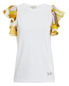 Emilio Pucci Printed Ruffle Sleeve White Top White/print M