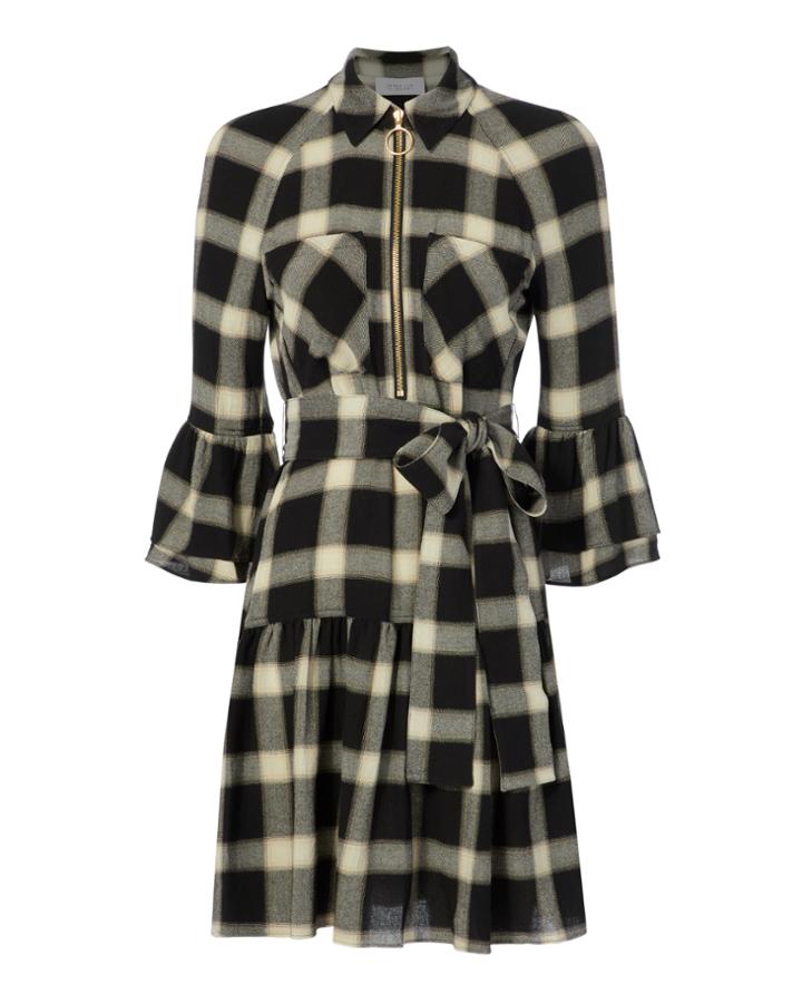Derek Lam 10 Crosby Plaid Raglan Bell Sleeve Shirtdress