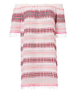 Lemlem Off Shoulder Scarlet Striped Dress