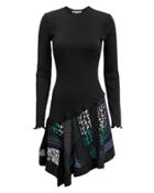 Derek Lam 10 Crosby Scarf Print Hem Knit Dress Black Zero