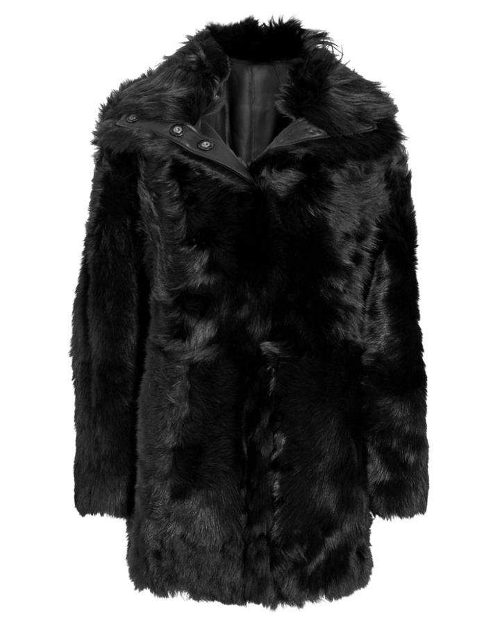 Yves Salomon High Collar Reversible Shearling Coat Black 32