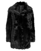 Yves Salomon High Collar Reversible Shearling Coat Black 32