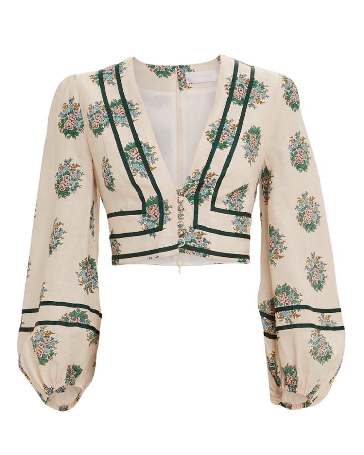 Zimmermann Verity Floral Cropped Blouse Ivory/floral Zero