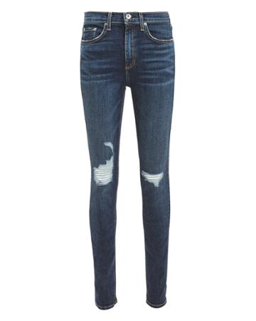 Rag And Bone Rag & Bone/jean Destroyed High-rise Skinny Jeans Dark Blue Denim 29