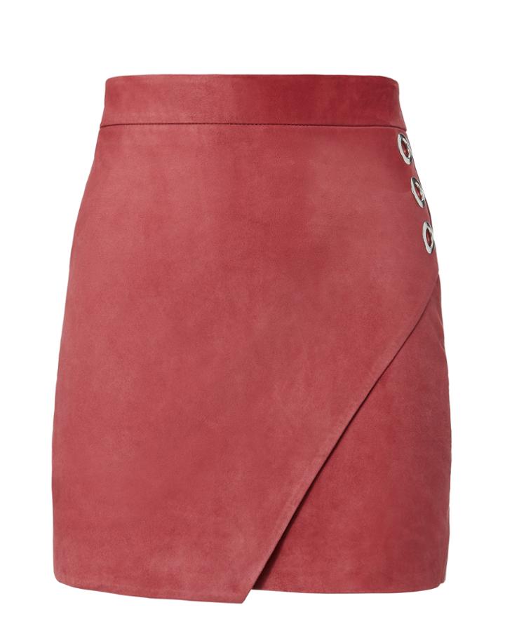Michelle Mason Rose Suede Wrap Front Mini Skirt