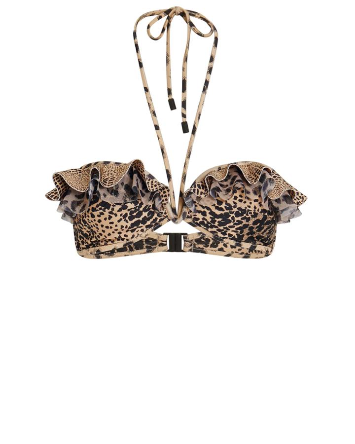 Zimmermann Allia Frill Bikini Top Brown/leopard Print 1