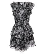 Shona Joy Dakota Ruffle Printed Mini Dress Black/white 6