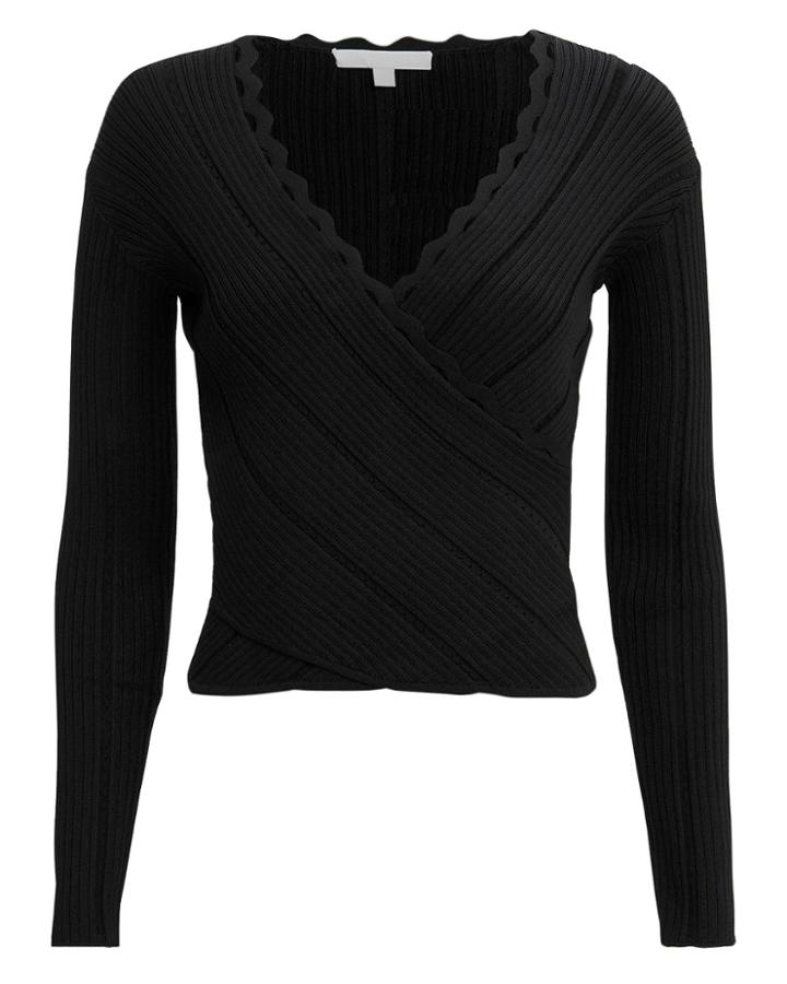 Jonathan Simkhai Scallop Trim Wrap-effect Top Black S