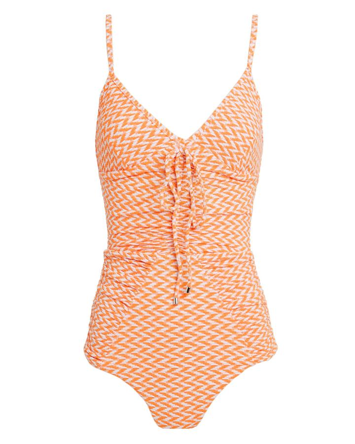 Nicholas Ruched One Piece Swimsuit Orange/white M