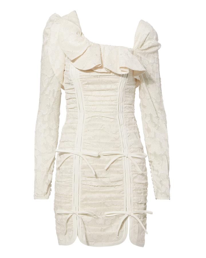 Self-portrait Floral Ruffled Coup Mini Dress Ivory 2