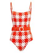 Solid & Striped Nina Belted Gingham One Piece Swimsuit Red/white M