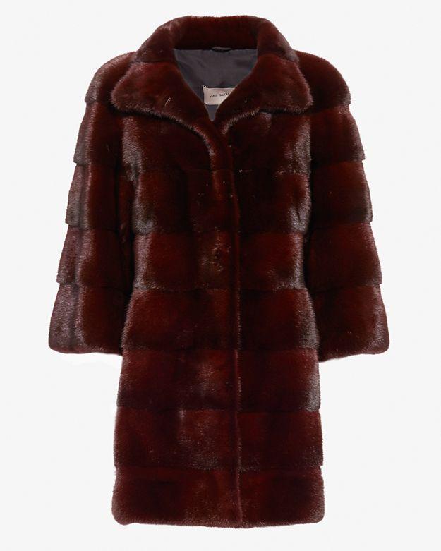 Yves Salomon High Collar Mink Fur Coat: Burgundy