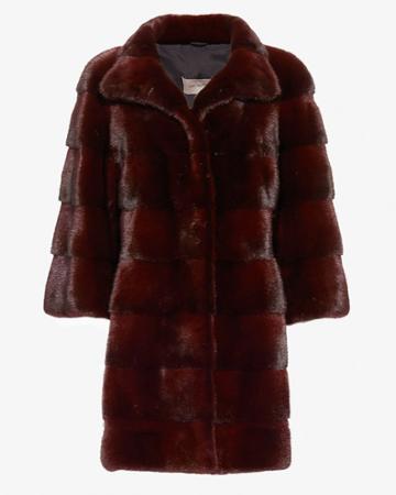 Yves Salomon High Collar Mink Fur Coat: Burgundy