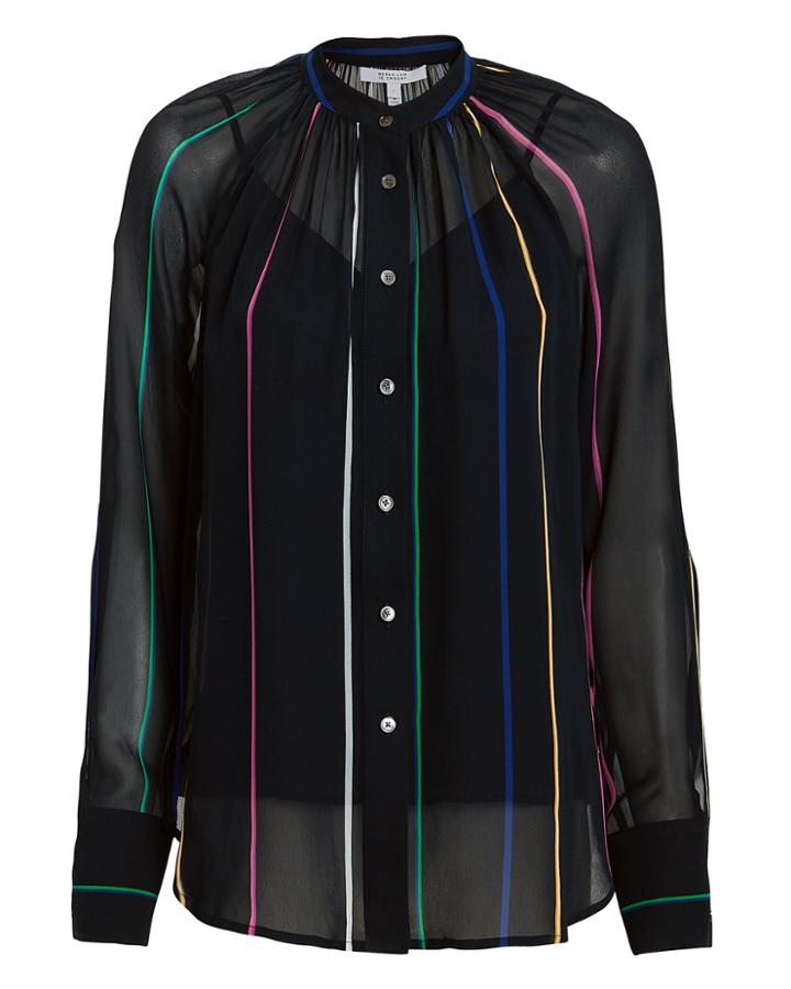 Derek Lam 10 Crosby Striped Gathered Neck Button Down Shirt Navy/stripe 2