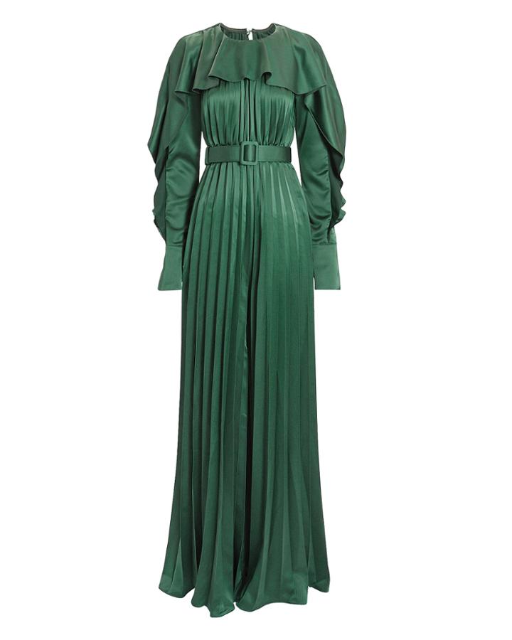 Self-portrait Emerald Green Pleated Frill Jumpsuit Green Zero