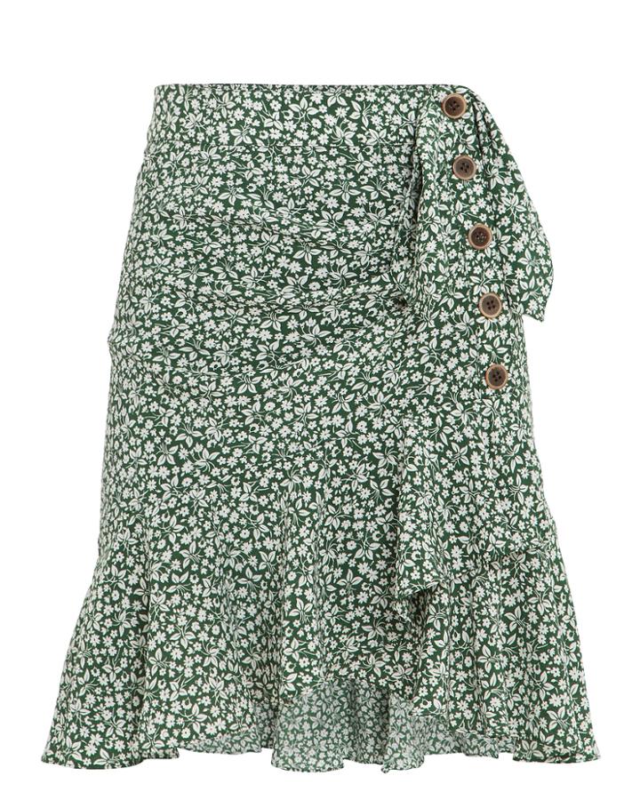 Veronica Beard Kaia Ruffle Floral Mini Skirt Evergreen Floral Zero