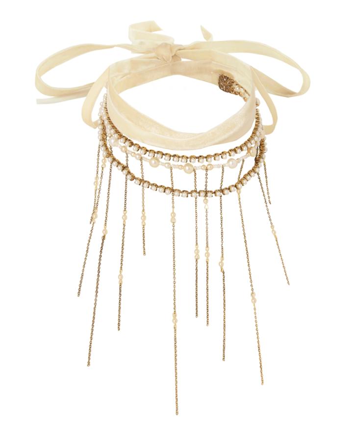 Erickson Beamon Wrap Tie Pearl Fringe Necklace Ivory 1size