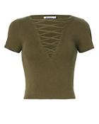 T By Alexander Wang Olive Lace-up Short Sleeve Sweater