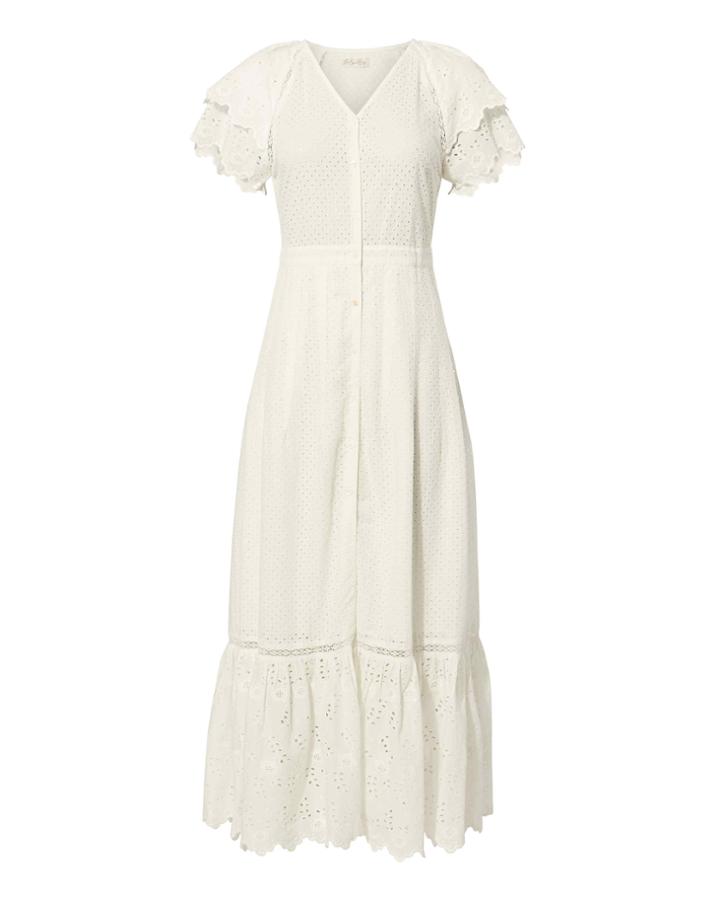 Love Shack Fancy Loveshackfancy Jodie Ruffle Midi Dress Ivory Zero