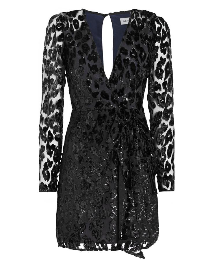 Self-portrait Metallic Leopard Mini Dress Black Zero
