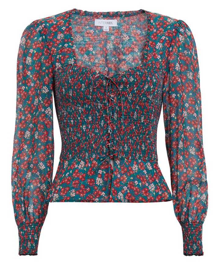 Exclusive For Intermix Intermix Alaina Smocked Floral Top Blue/red/floral Zero