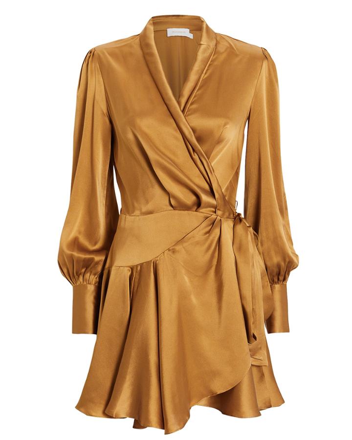 Zimmermann Gold Wrap Mini Dress Gold 1