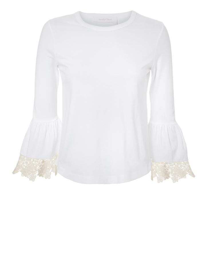 See By Chloe See By Chlo Lace Trim Bell Sleeve Top White P