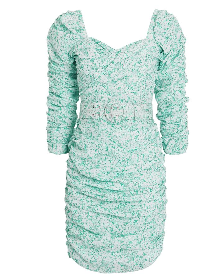 Nicholas Ruched Floral Mini Dress Green/floral 4