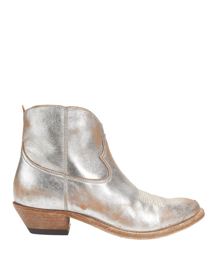 Golden Goose Young Cowboy Metal Tip Boots Silver 36
