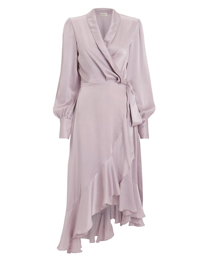 Zimmermann Long Sleeve Lilac Silk Midi Dress Lilac Zero