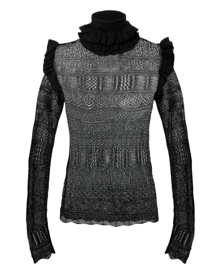 Torn Ronny Kobo Maeve Ruffled Turtleneck Black P