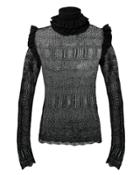 Torn Ronny Kobo Maeve Ruffled Turtleneck Black P