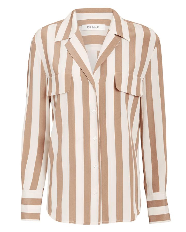 Frame Pocket Striped Blouse Almond/white M