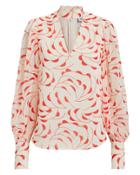 Self-portrait Crescent Moon Choker Neck Blouse Cream/red Zero