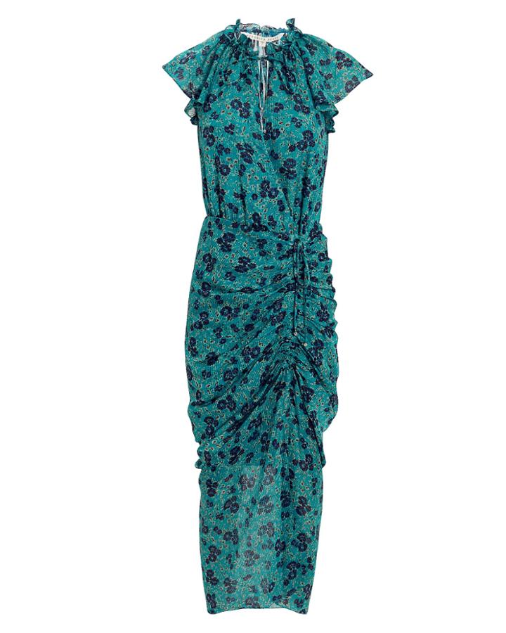 Veronica Beard Brynlee Gardenia Midi Dress Floral Turquoise 6
