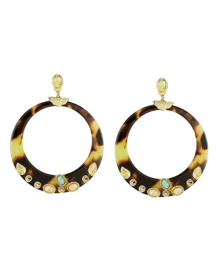 Gas Bijoux Lodge Cabochon Hoop Earrings Brown/cream 1size