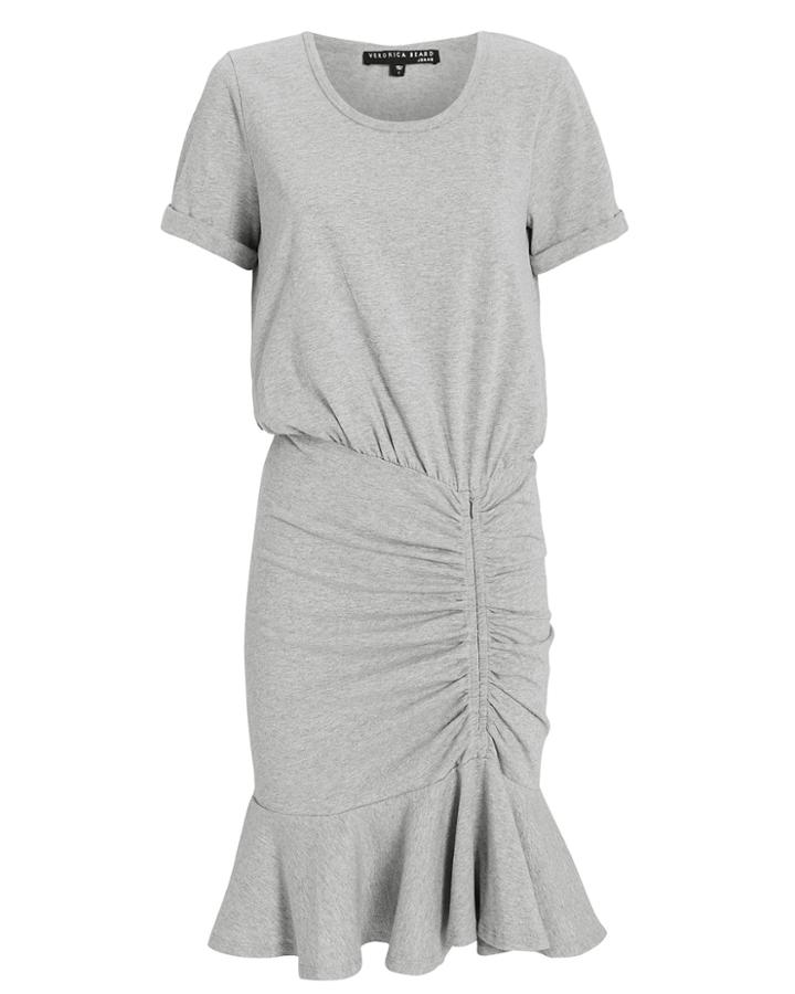Veronica Beard Pima Ruched Mini Dress Light Grey S