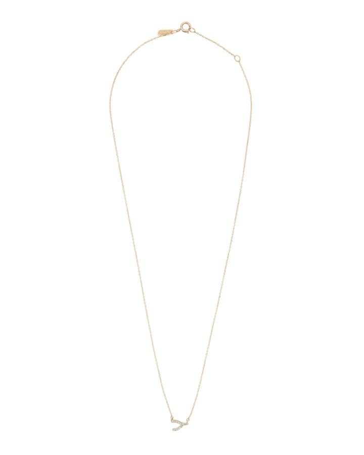 Adina Reyter Pav Diamond Wishbone Necklace Metallic 1size