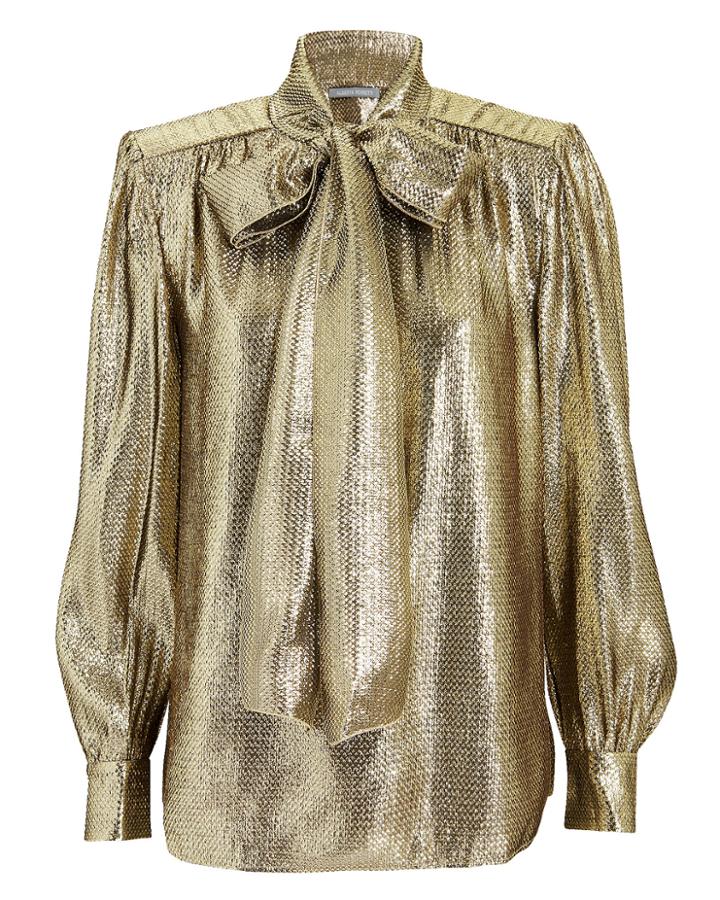 Alberta Ferretti Gold Lam Tie Neck Top Gold 42
