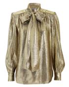 Alberta Ferretti Gold Lam Tie Neck Top Gold 42