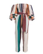 Apiece Apart Lagunitas Smocked Off Shoulder Jumpsuit Ivory/maroon/orange/blue Zero