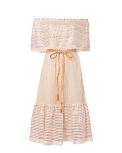 Miguelina Amaya Rainbow Stripe Off Shoulder Dress