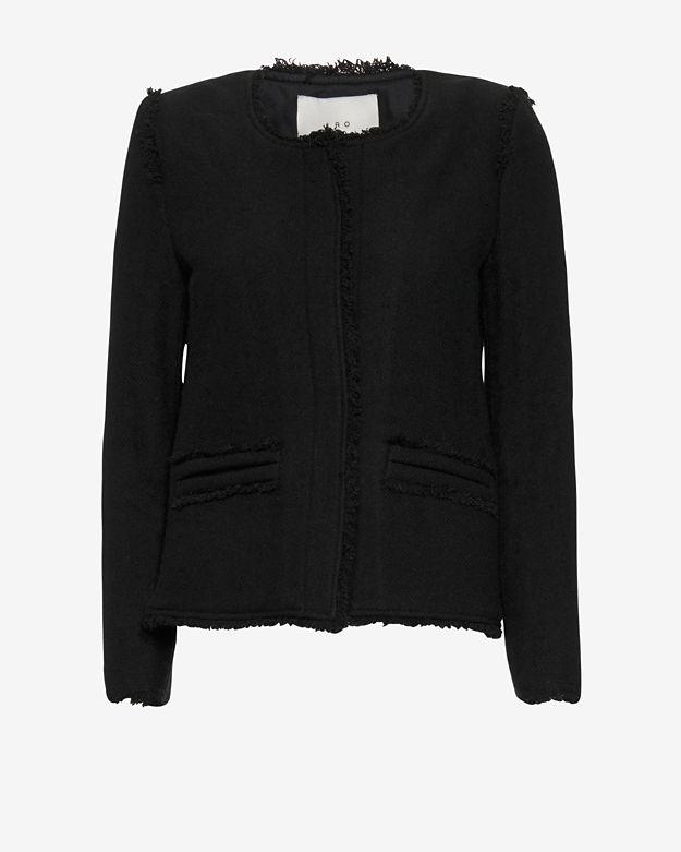 Iro Anglet Frayed Crop Knit Jacket: Black