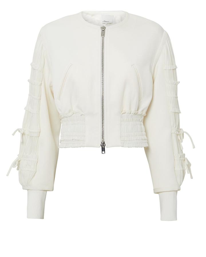3.1 Phillip Lim Gathered-sleeve Smocked Bomber Jacket Ivory Zero