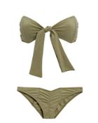 Lisa Marie Fernandez Poppy Ruched Bikini Metallic Olive 1
