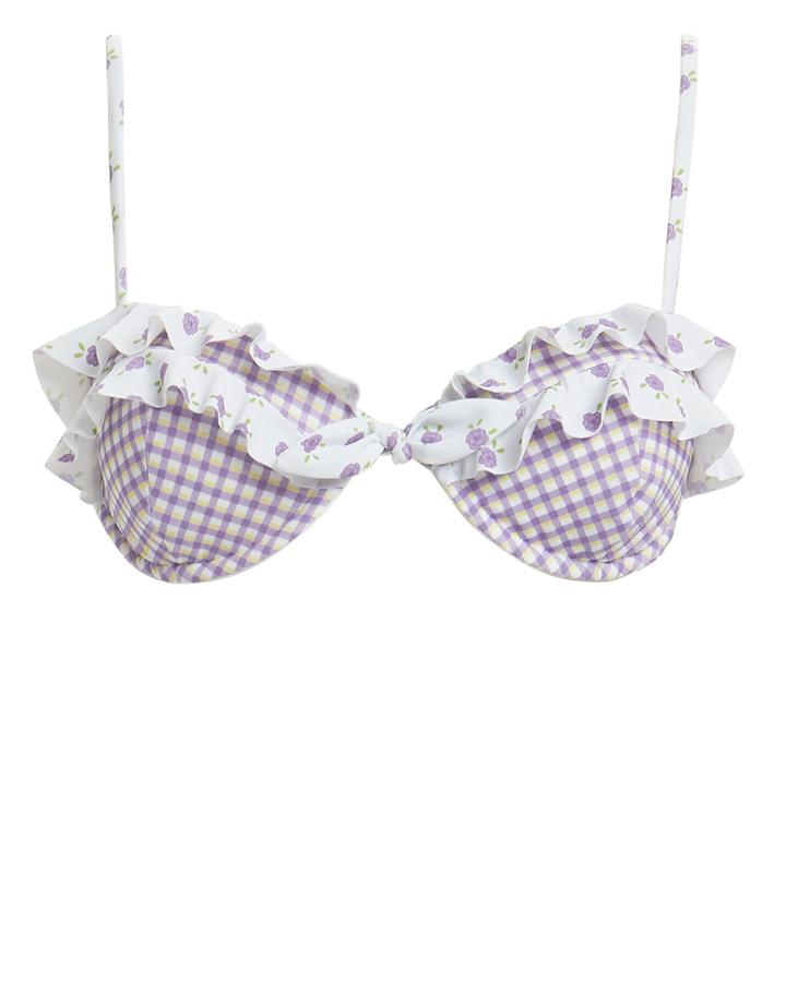 For Love & Lemons Boardwalk Ruffle Bikini Top Purple S