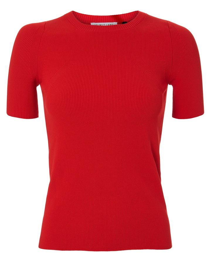 Helmut Lang Rib Knit Essential Red Tee Red P
